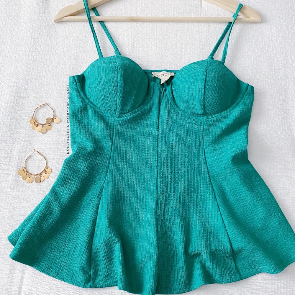Green Padded Camisole Peplum Top